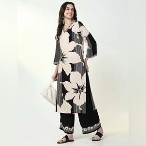Floral Black and Cream Kurta Set
